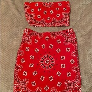 Red Bandana Top/Skirt Set.